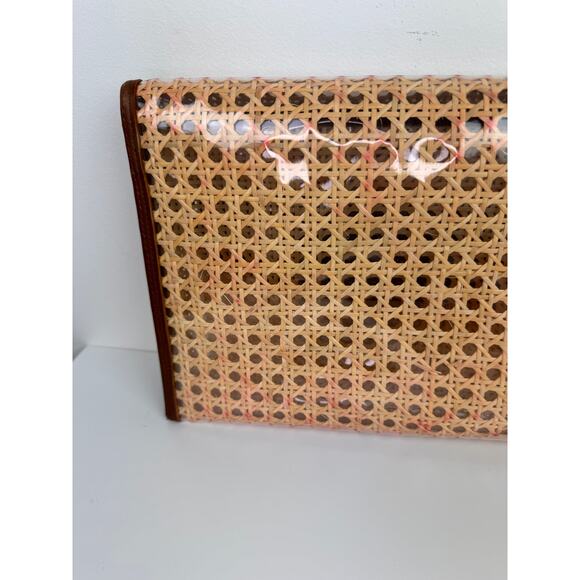 VINTAGE Raffia Rattan Leather Trim Woven Clutch Purse Handbag & Zip Pouch Bag - Picture 12 of 16